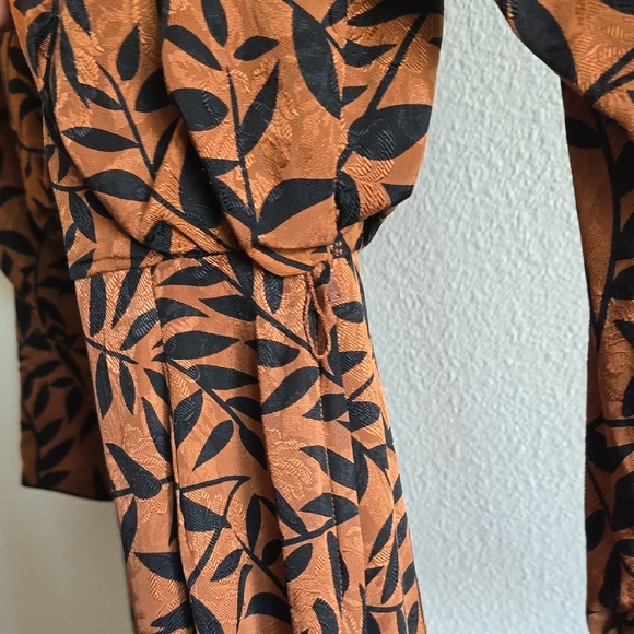 Brown Long Sleeve Wrap Dress with V-Neck - Picture 7 of 14